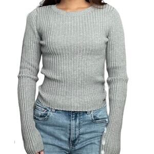 Hollister ribbed knit sweater crew neck long sleeves classic minimalist gray S
